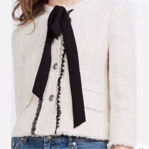 Zara boucle crop button blazer with bow- size small